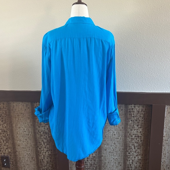 J. Crew Garçon Long Sleeve Oversized Cotton Voile Shirt in Cobalt Blue US 8 - Picture 4 of 10